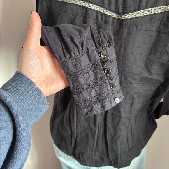 Women's Black Lace-Trim High-Neck Long Sleeve Blouse - Picture 13 of 14